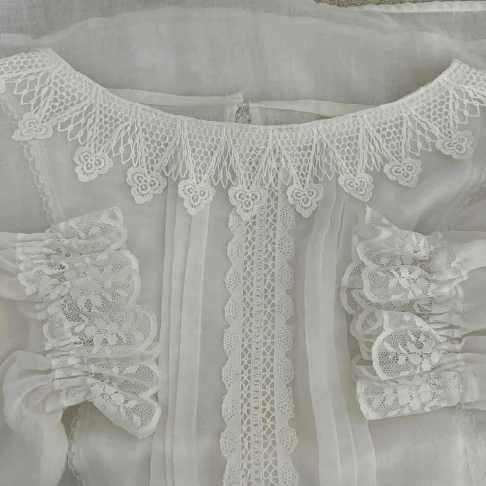 vintage 70s white cotton voile Gunne Sax blouse size small - Picture 7 of 11